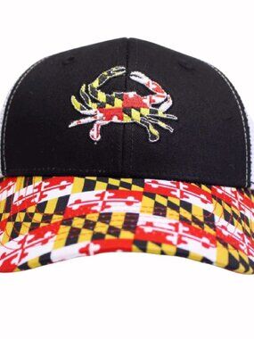 Maryland Flag Embroidered Crab and Flag Brim Mesh Back Cap Hat NEW Fast Ship